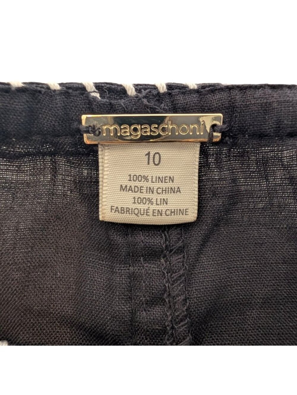 Magaschoni Black Linen Maxi Skirt Whip Stitch Detail Size 10 Quiet Luxury - Picture 4 of 12